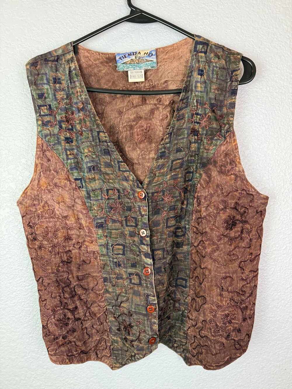 Tienda Ho Vest Womens Free Size Multicolor Embroidered Rayon Boho Button Front